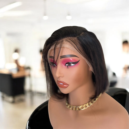 Sleek Short Bob Lace Front Wig – Natural Black 10” | Realistic Hairline Glueless Wig for Women